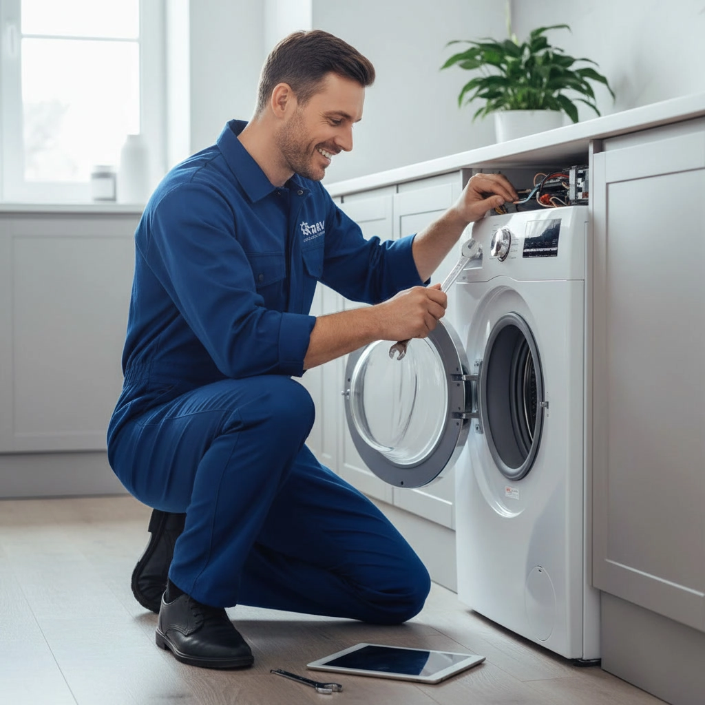 R and V Appliances Repair technician providing washer repair service in Mississauga