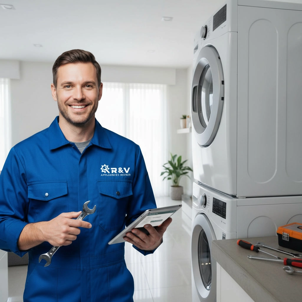 R and V Appliances Repair technician providing dryer repair service in Mississauga