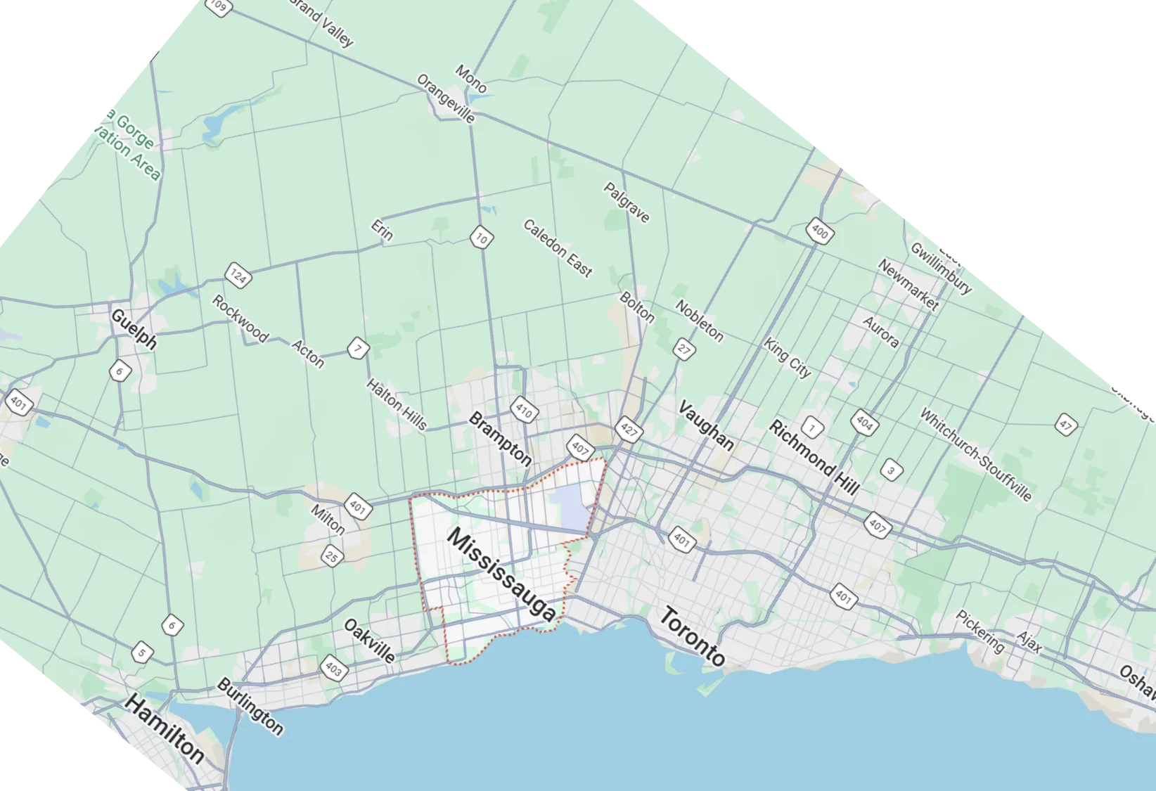 Map of all appliance repair areas, mainly mississauga